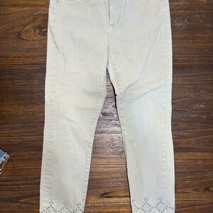 LOFT Women's Cropped Light Green Jeans with Eyelet Hem